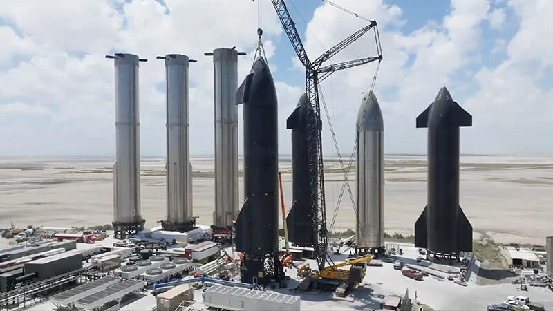 Starship vehicles in production at Starbase, Texas