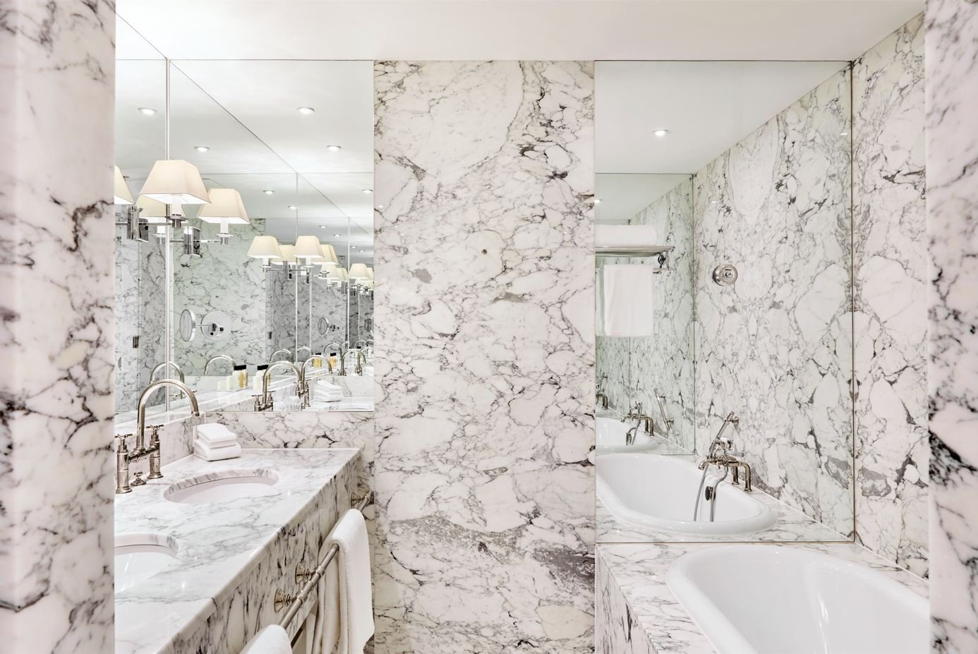 Marble bathroom at Hotel De L’Europe Amsterdam