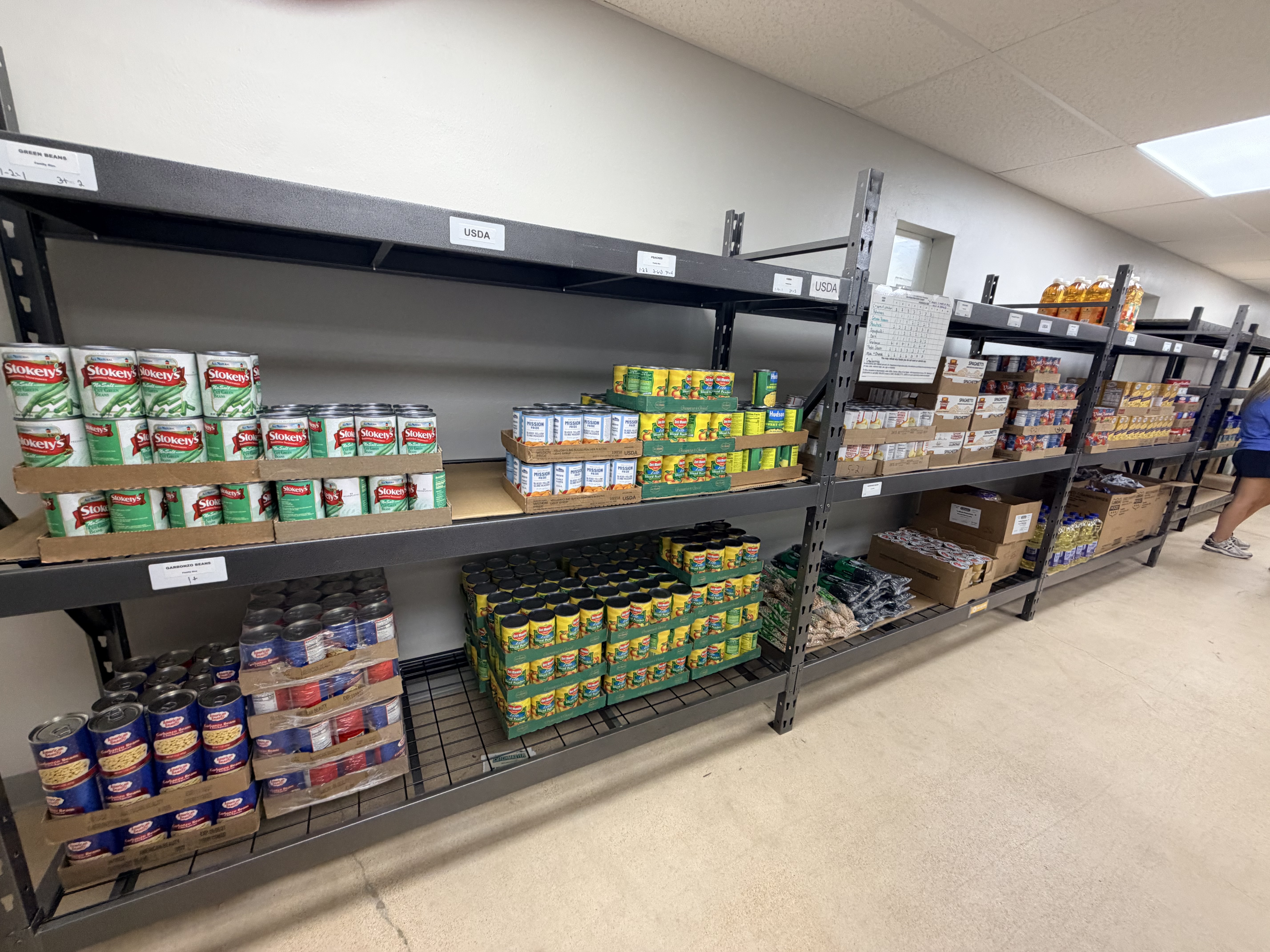 Food pantry shelves at The Salvation Army in Arnold