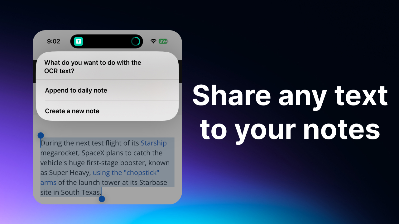 Share Text 📲 Share text to your notes from other apps
