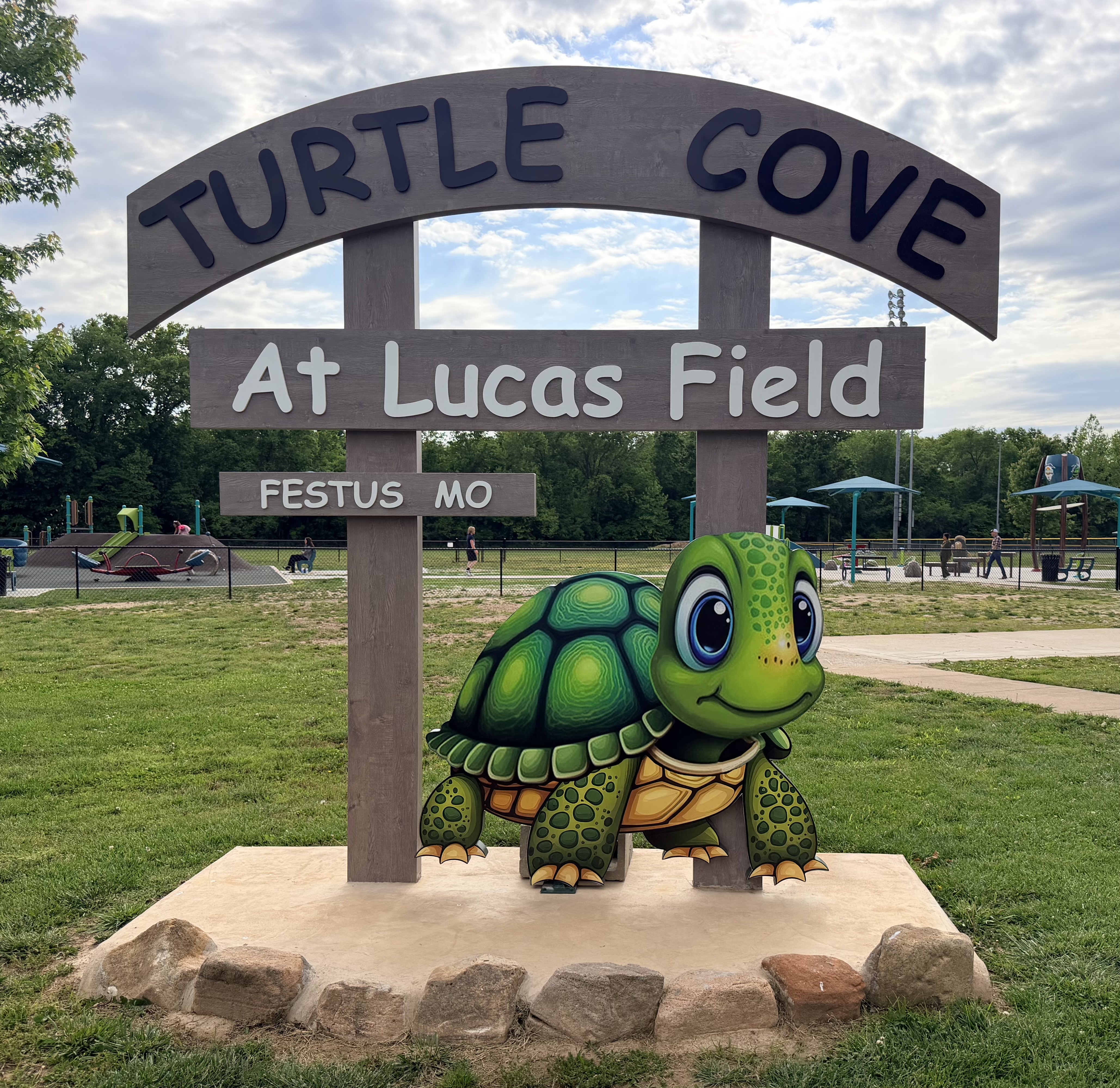 Turtle Cove sign at Larry G. Crites Memorial Park in Festus
