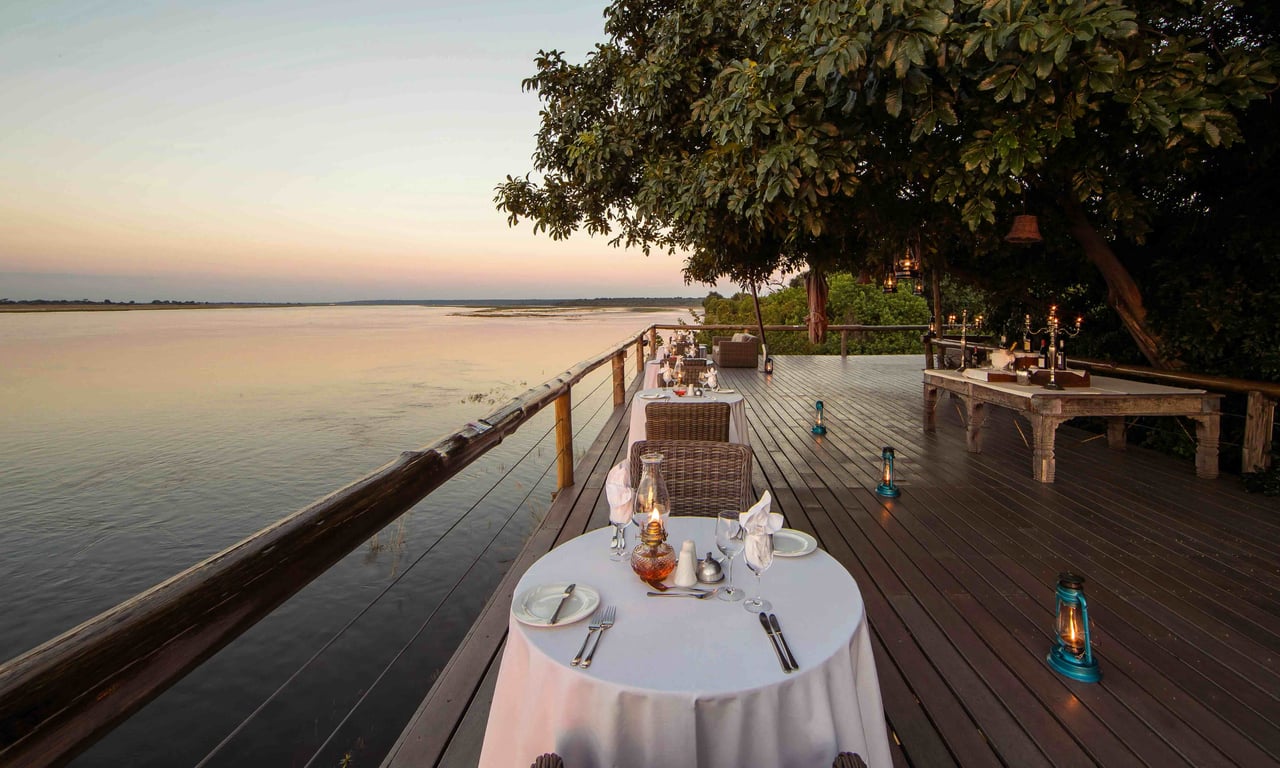 Private dinner tables on the Chobe Game Lodge boardwalk