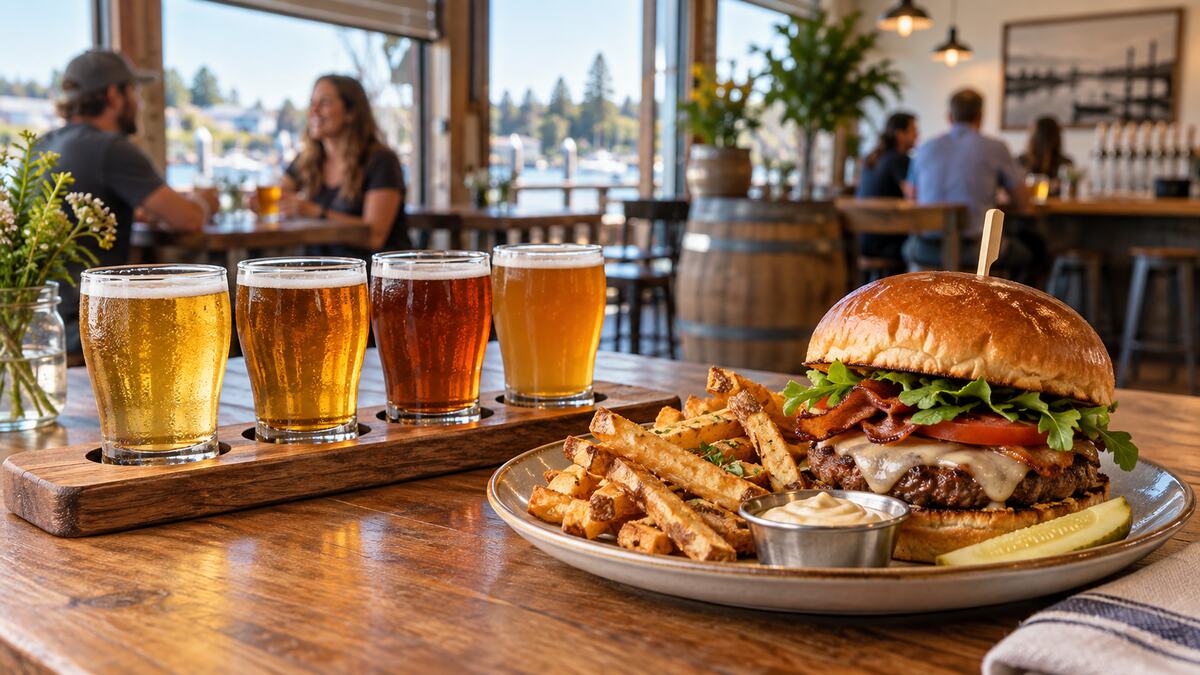 Craft beer flight and comfort food at a relaxed Ladner taproom