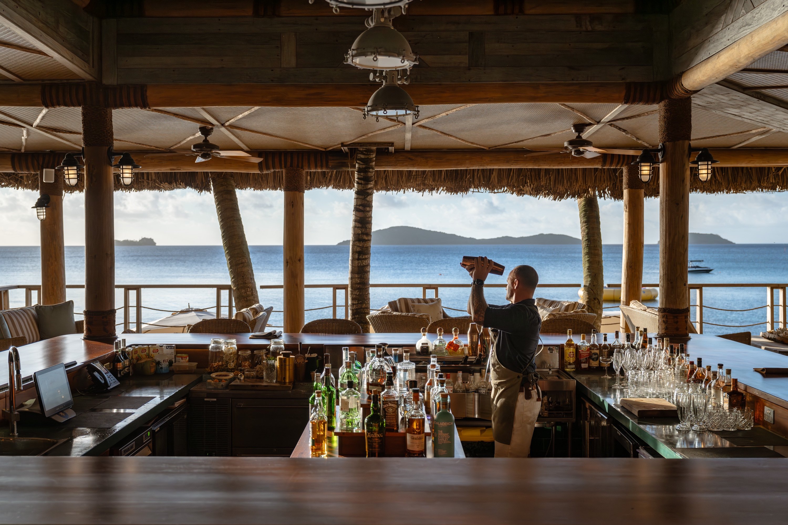 Open-air bar overlooking the sea at Kokomo Private Island