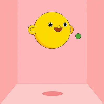 Oh Studio’s yellow animated character in a pink room