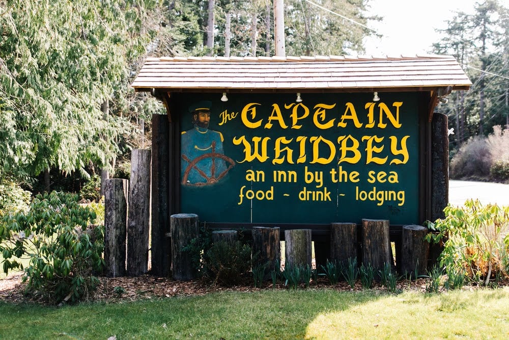 Captain Whidbey inn sign beside the road