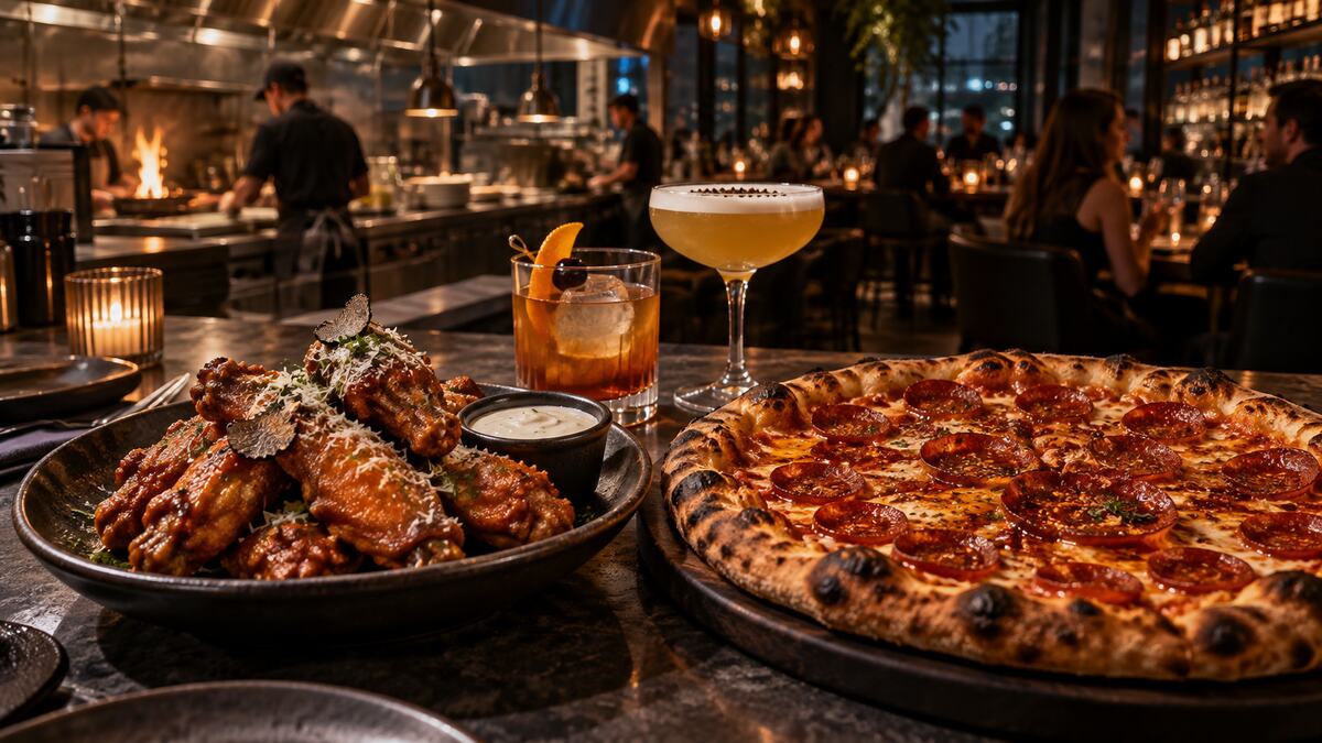 Wings, hot honey pepperoni pizza and crafted drinks at a modern North Delta bar