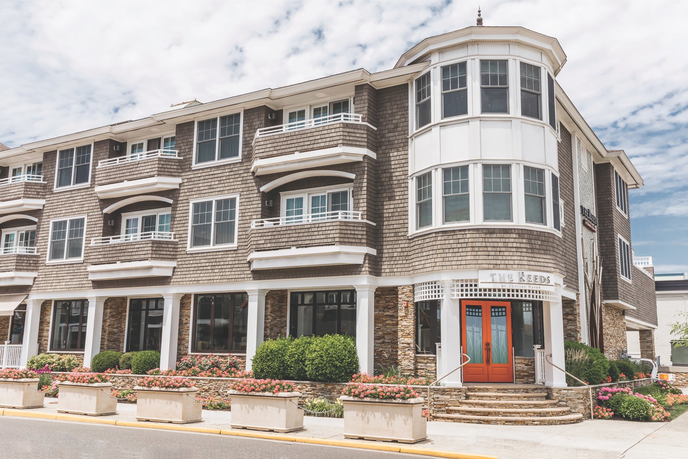 Shingled exterior of The Reeds at Shelter Haven in Stone Harbor