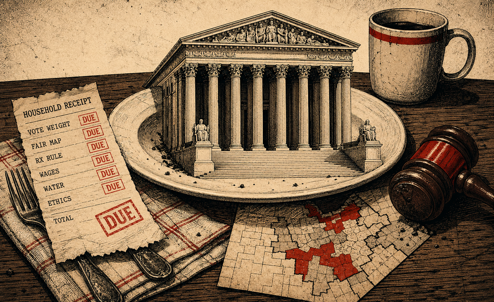 Tabloid-style BTP illustration for They Buried 1965.