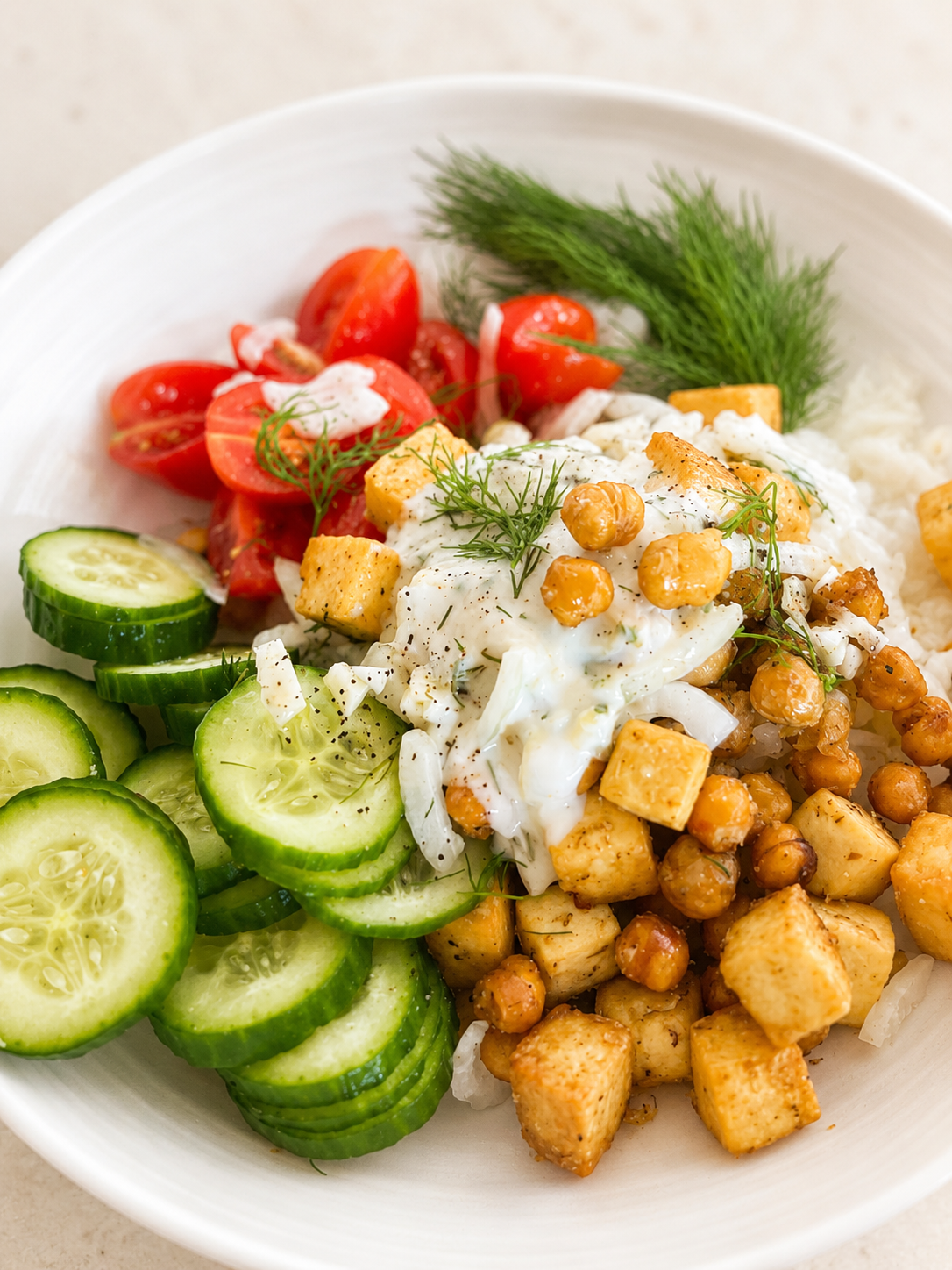 Greek Lemon Tofu Chickpea Bowl