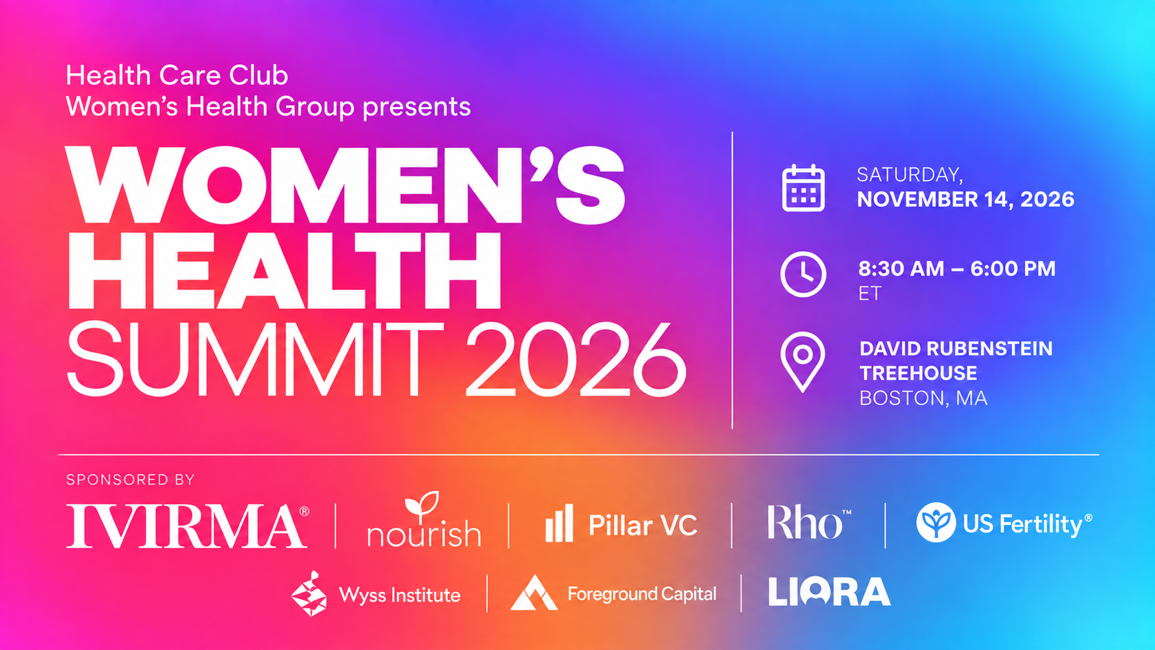 The Health Care Club's Women's Health Summit at Harvard Business School, November 14, 2026