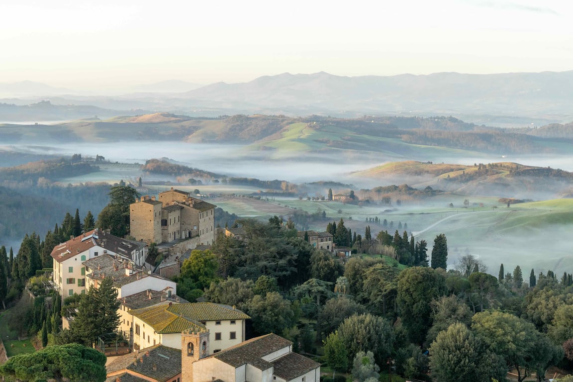 Castelfalfi surrounded by rolling Tuscan hills