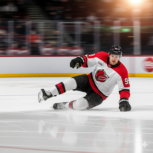 Hockey player slipping