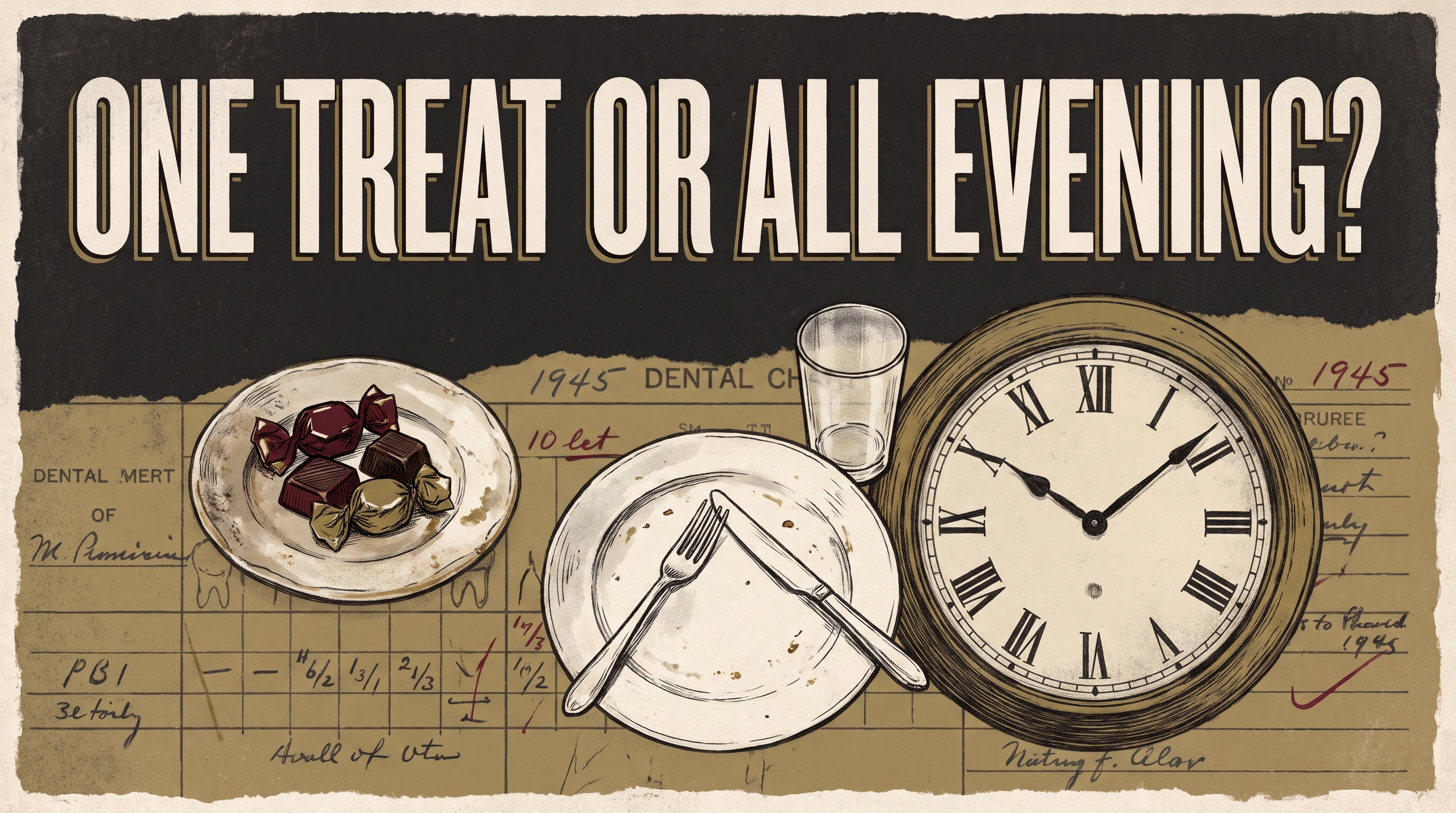 Illustrated poster about choosing a treat time rather than snacking all evening.