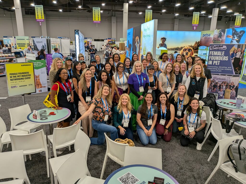 Female Founders group photo at the Superzoo Social Lounge networking event