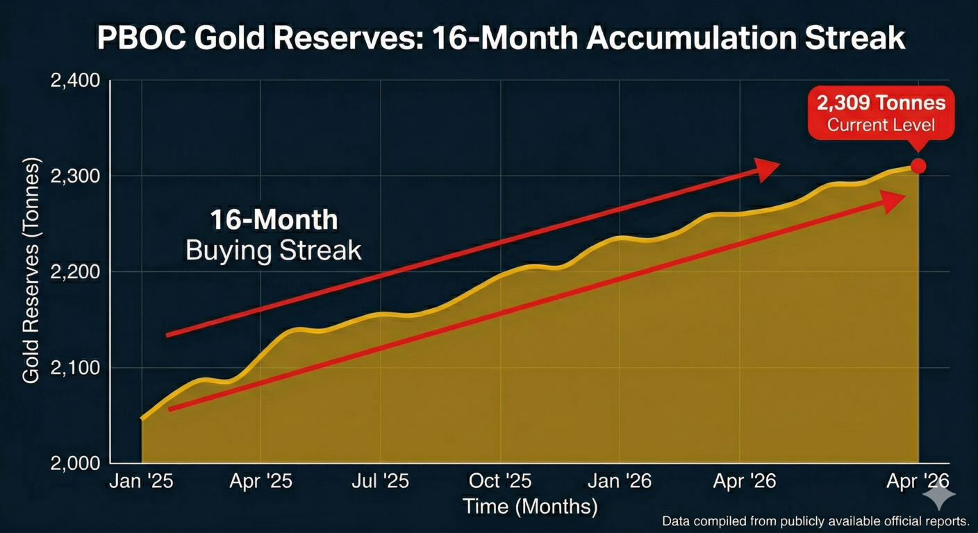 PBOC gold reserves — 16 consecutive months of buying, total holdings at 2,309 tonnes