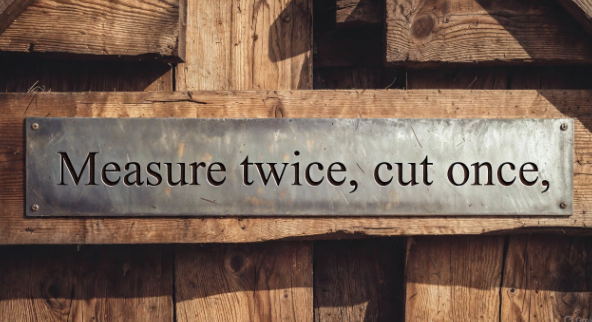 Quote image: Measure twice, cut once. Anonymous
