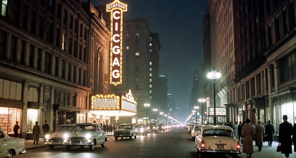 State Street at Night, Chicago, 1953