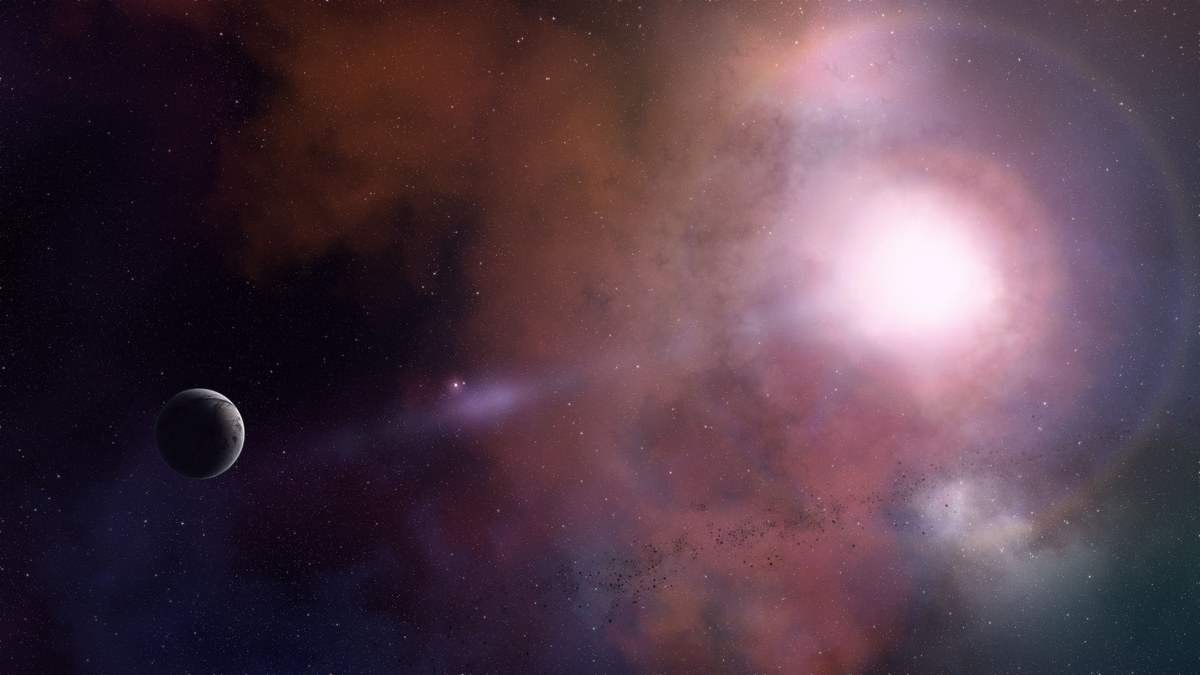 Illustration of radio waves and a black hole in space