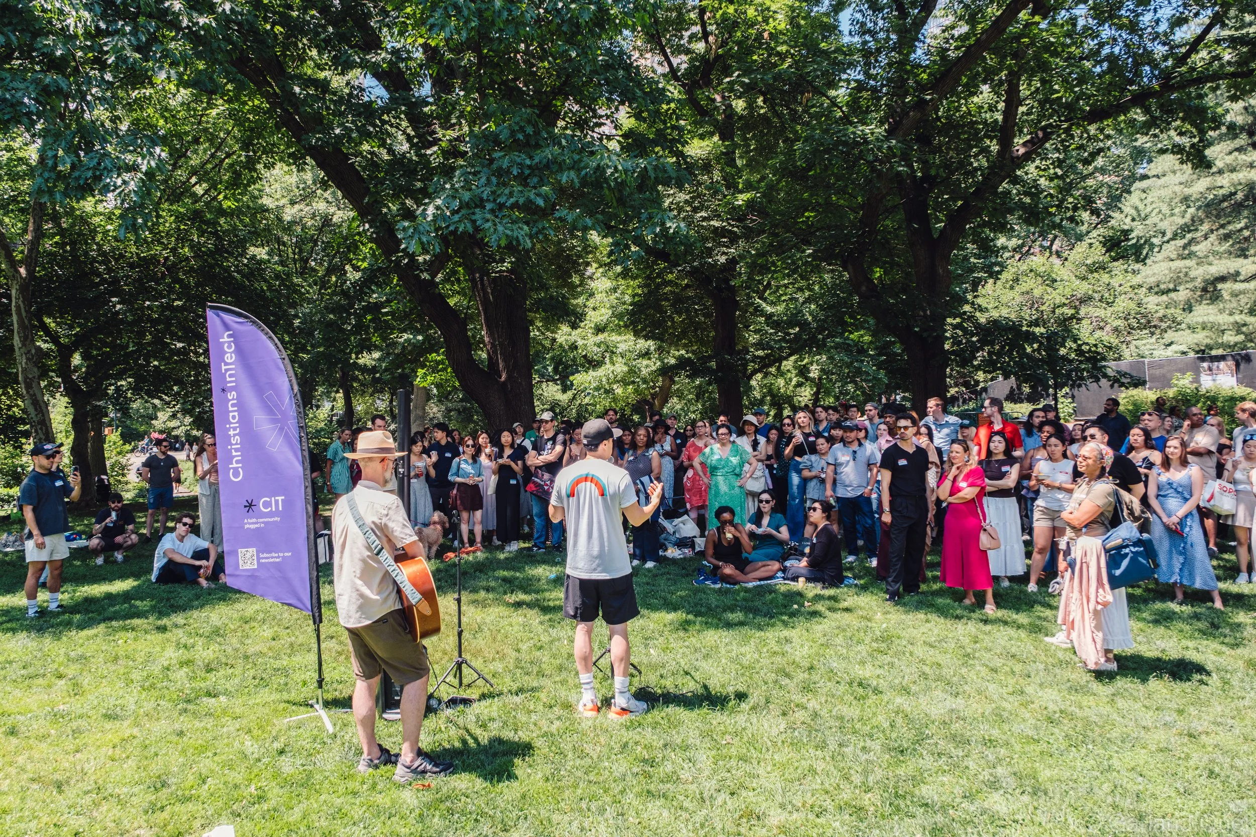 Worship at the Christians*inTech anniversary picnic in Central Park