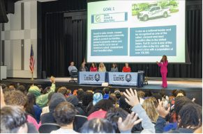 City of Port St. Lucie staff presenting to a high school auditorium full of students during Florida City Government Week