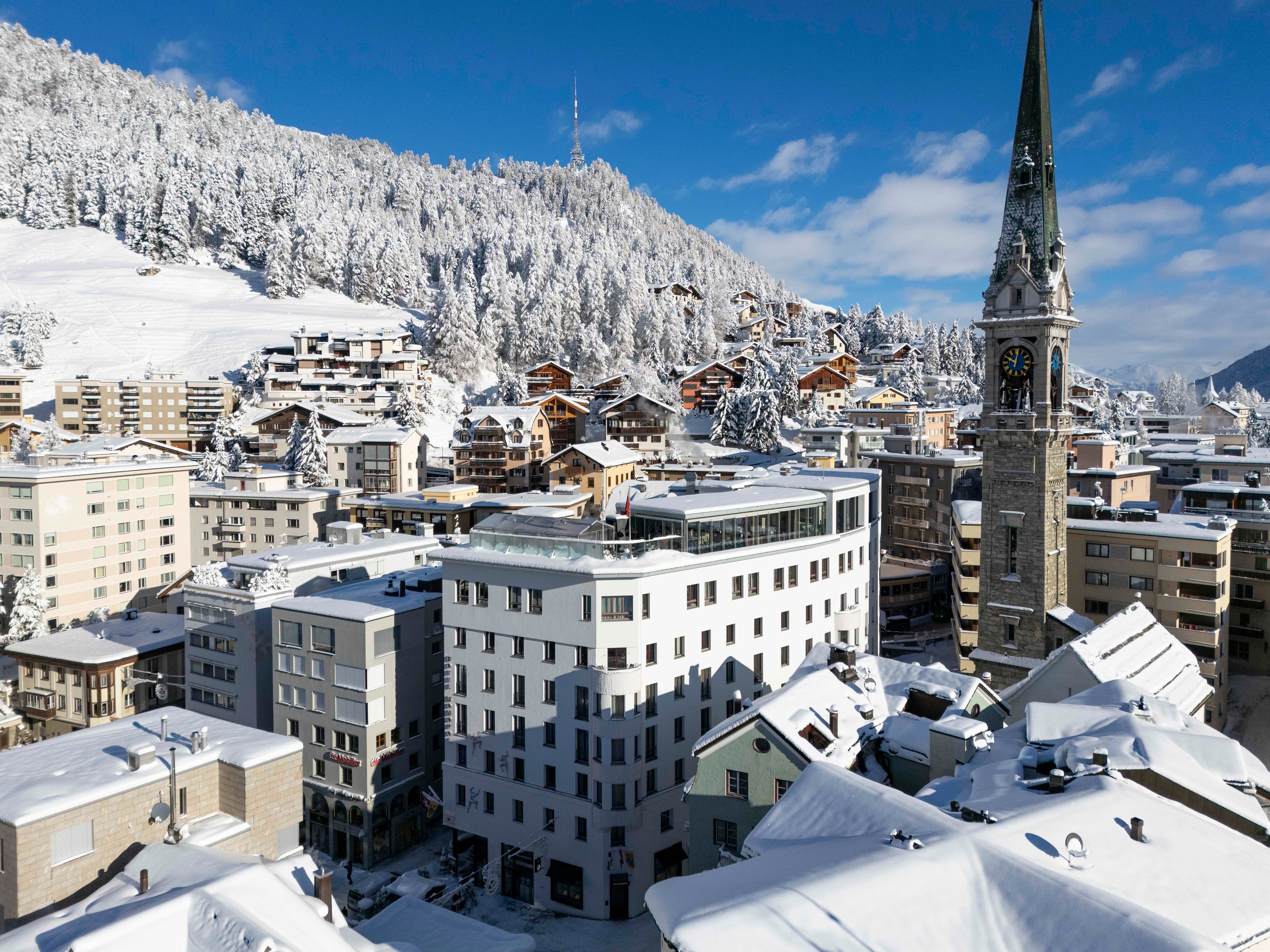 Snow-covered St. Moritz surrounding Art Boutique Hotel Monopol
