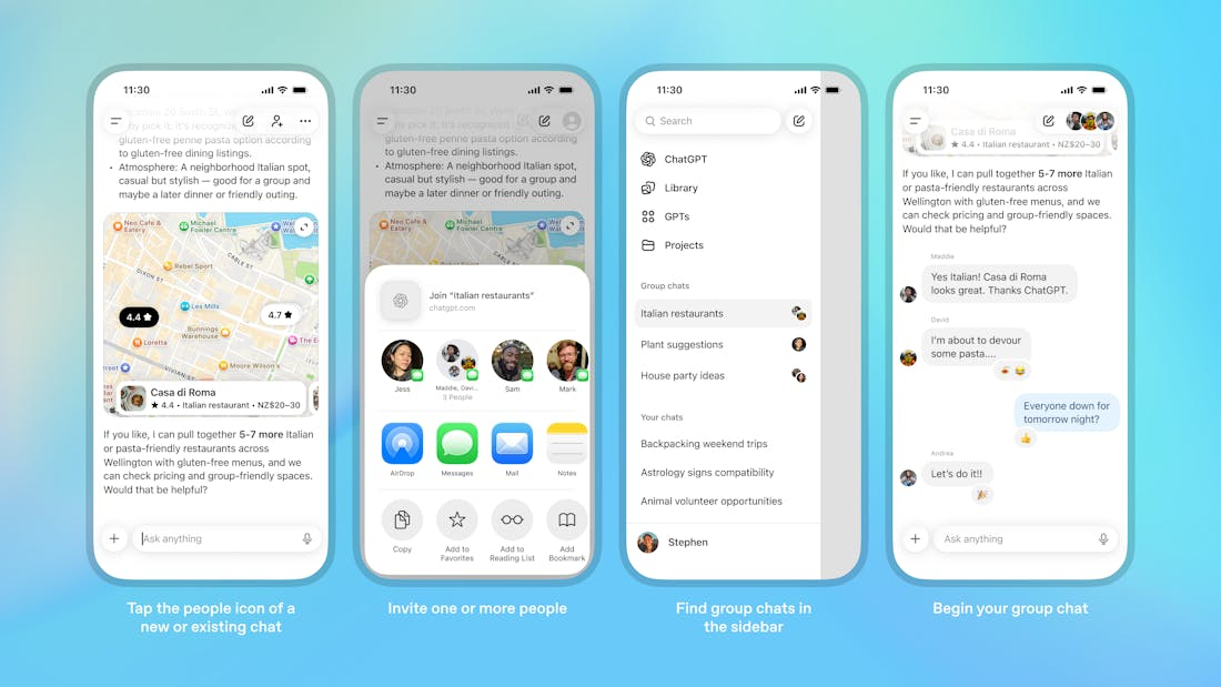 ChatGPT launches pilot group chats