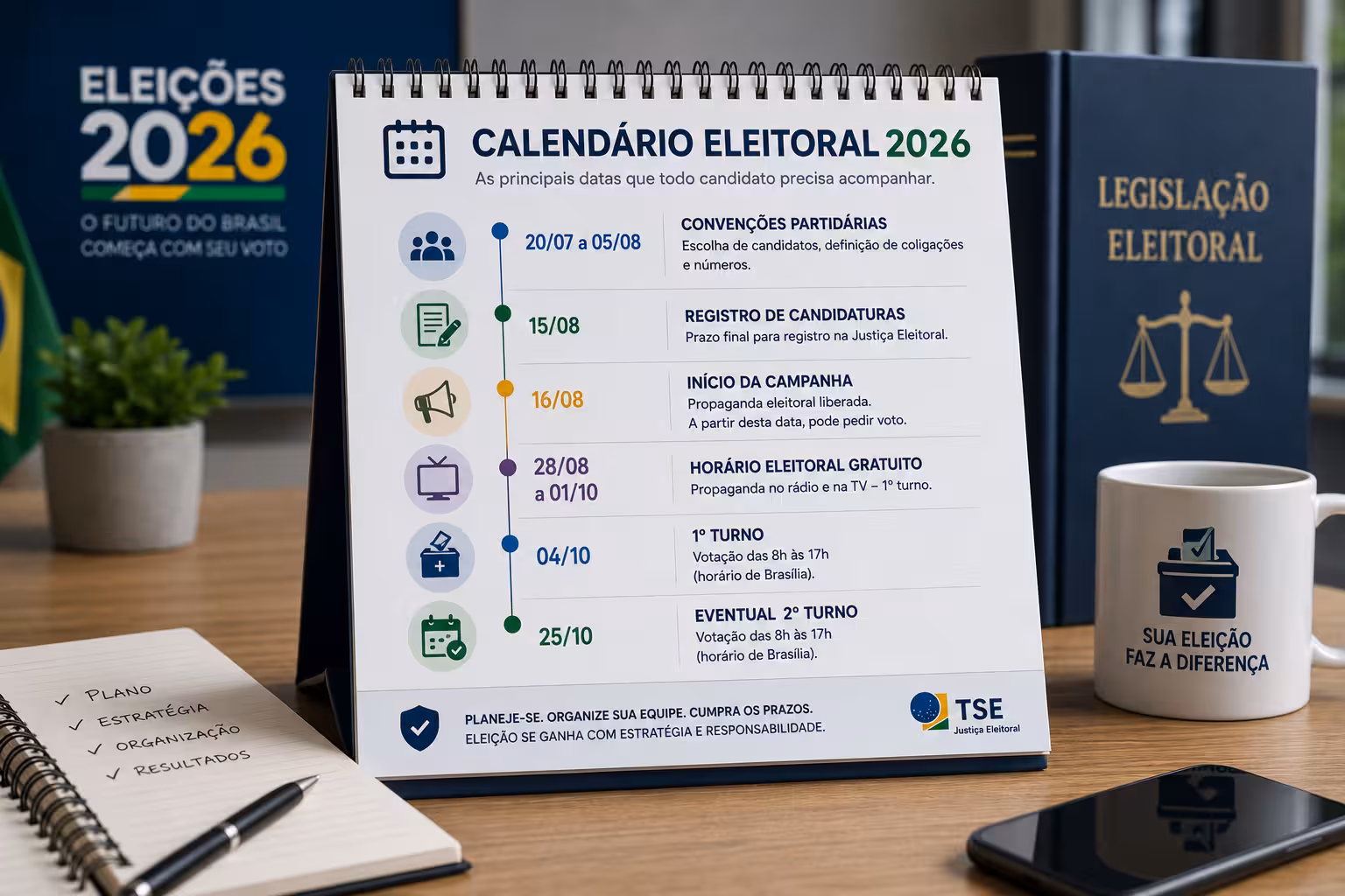 calendário eleitoral 2026 com as principais datas para candidatos