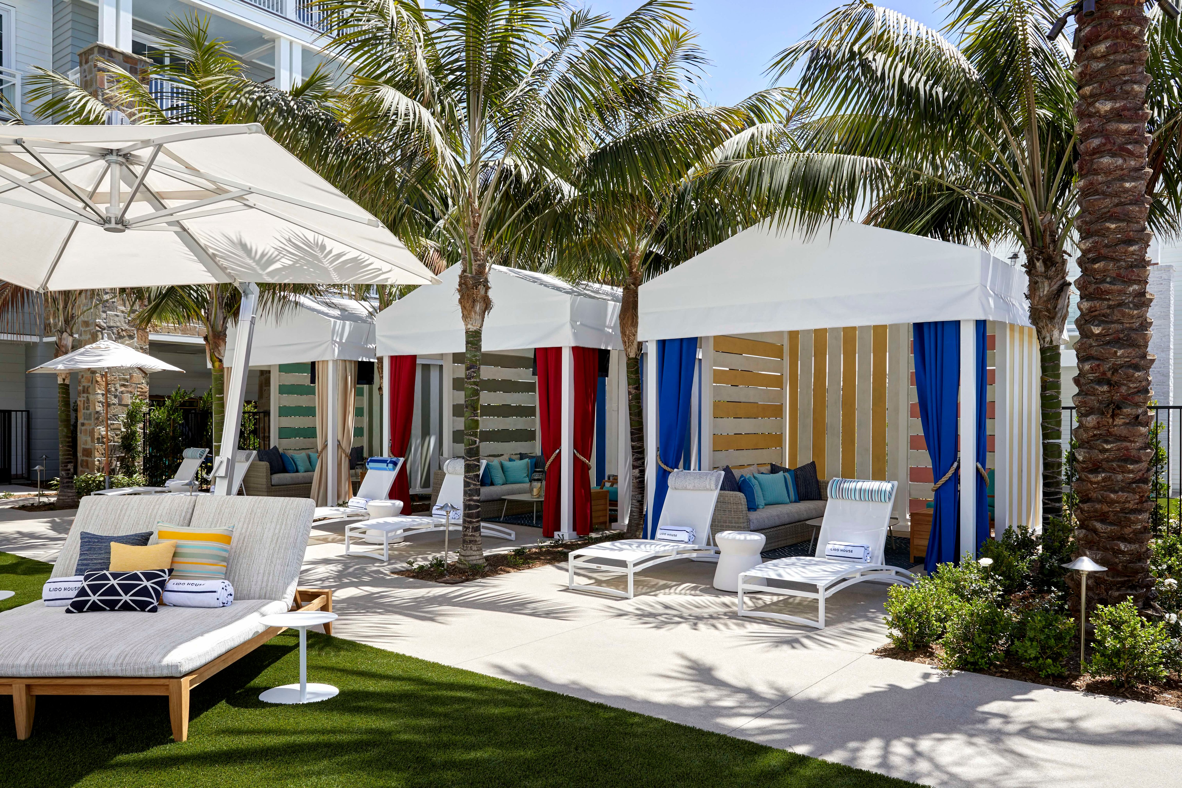 Poolside cabanas at Lido House