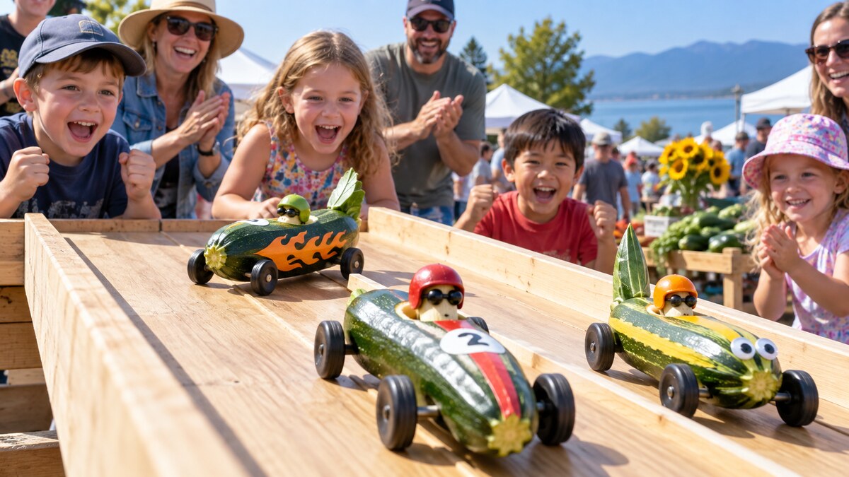 Decorated zucchini racers at the Great Zucchini Race in Tsawwassen, Delta BC