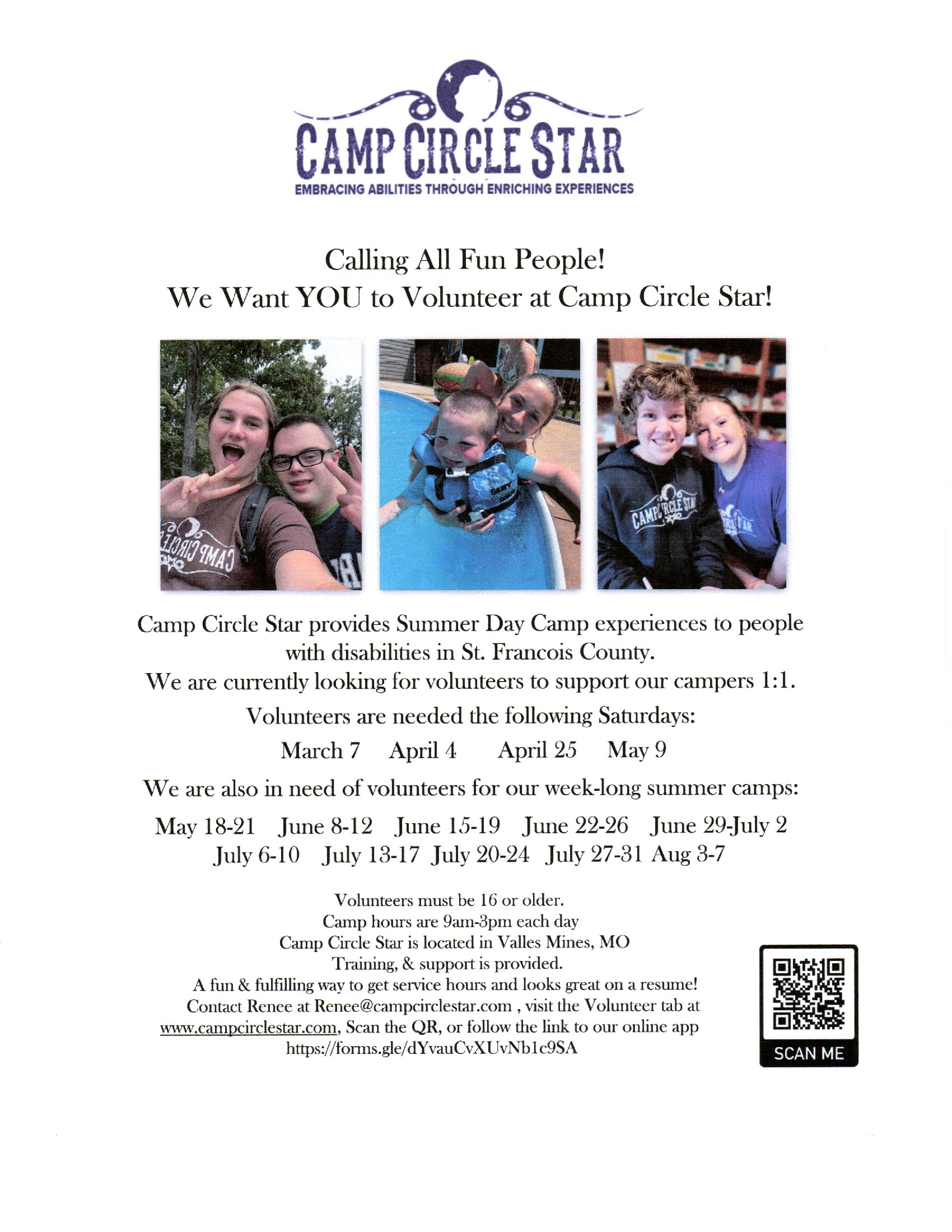 Camp Circle Star volunteer flyer
