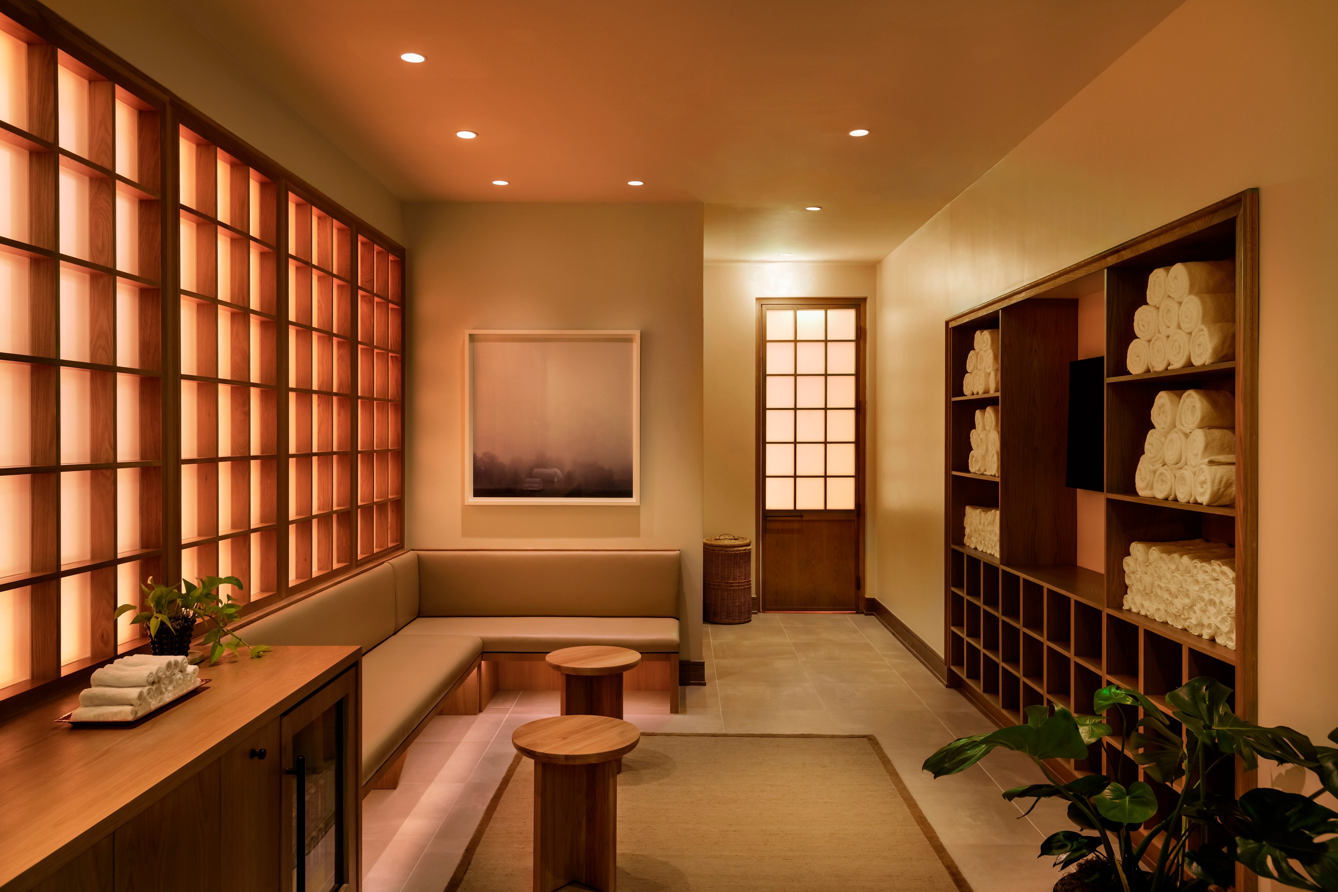 Warmly lit spa changing room at Forth Atlanta