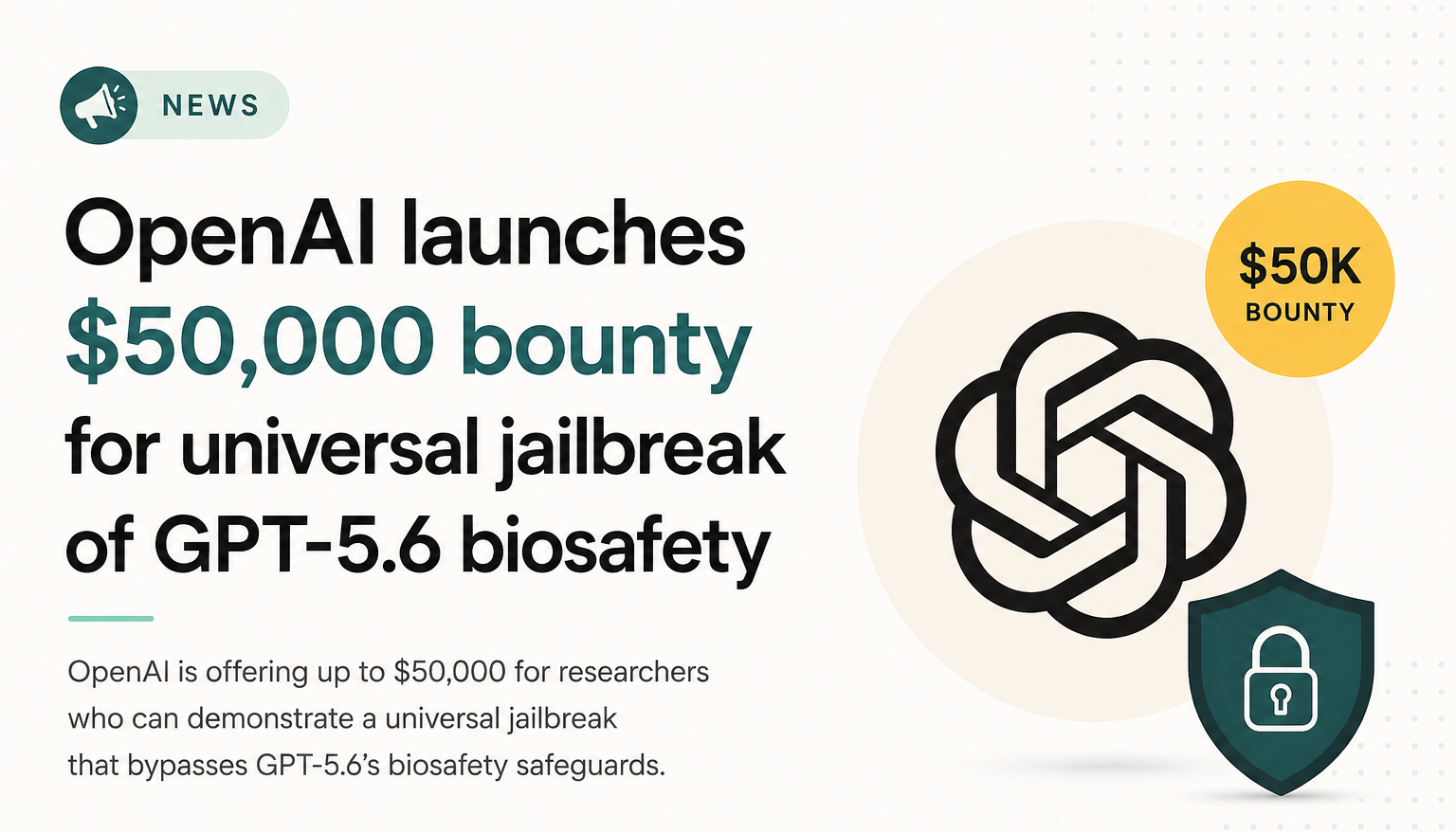 OpenAI announces a $50,000 bounty for universal GPT-5.6 biosafety jailbreaks