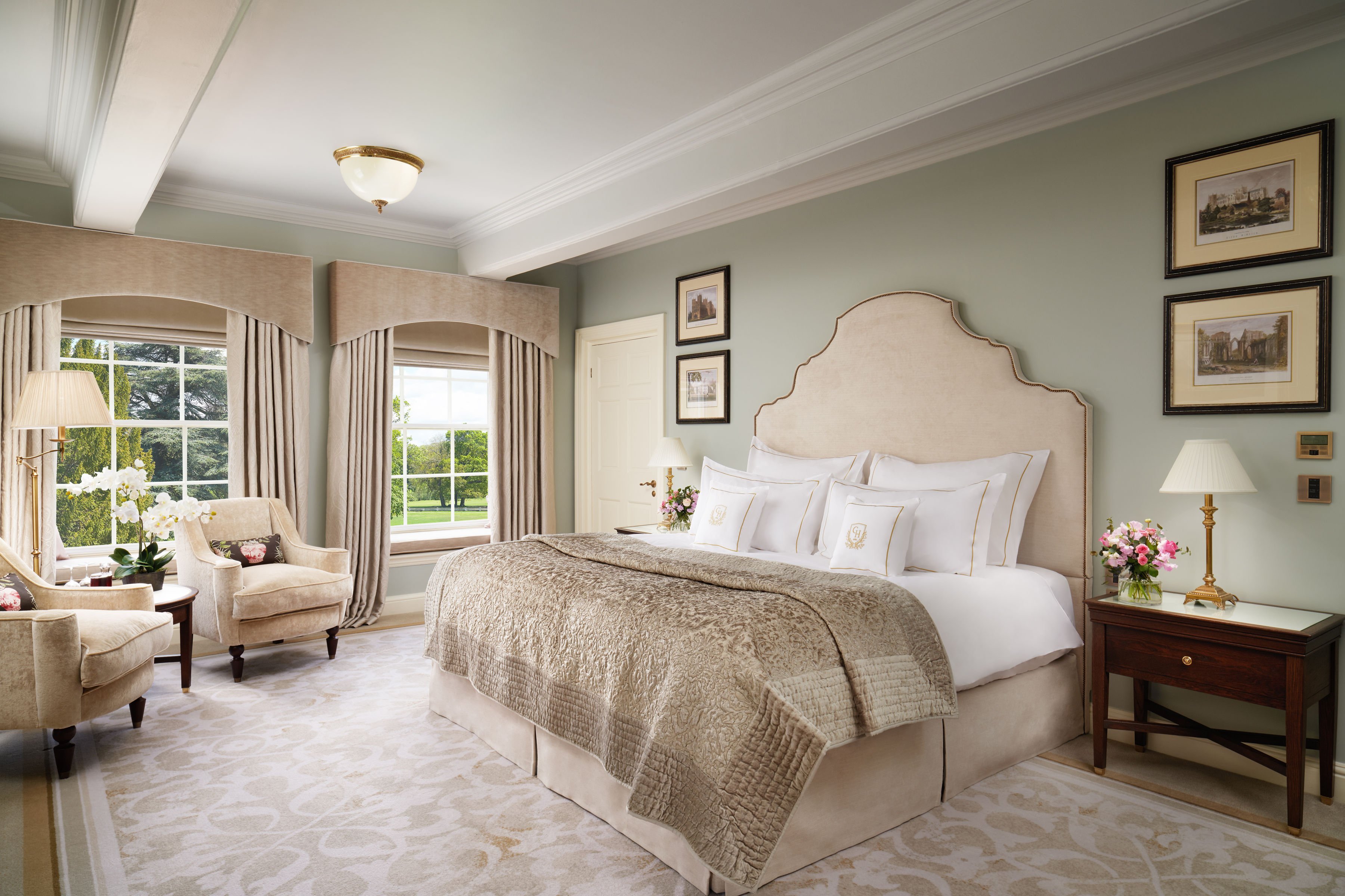 Refined guest bedroom at Grantley Hall