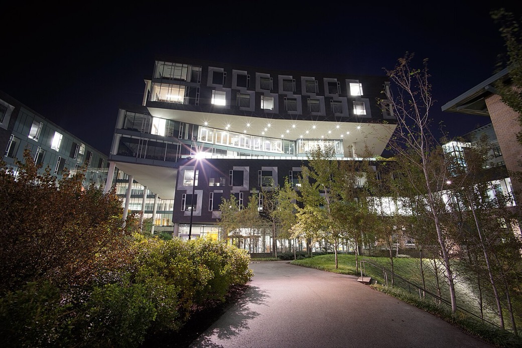 CMU’s Gates and Hillman Centers at night, home of the School of Computer Science