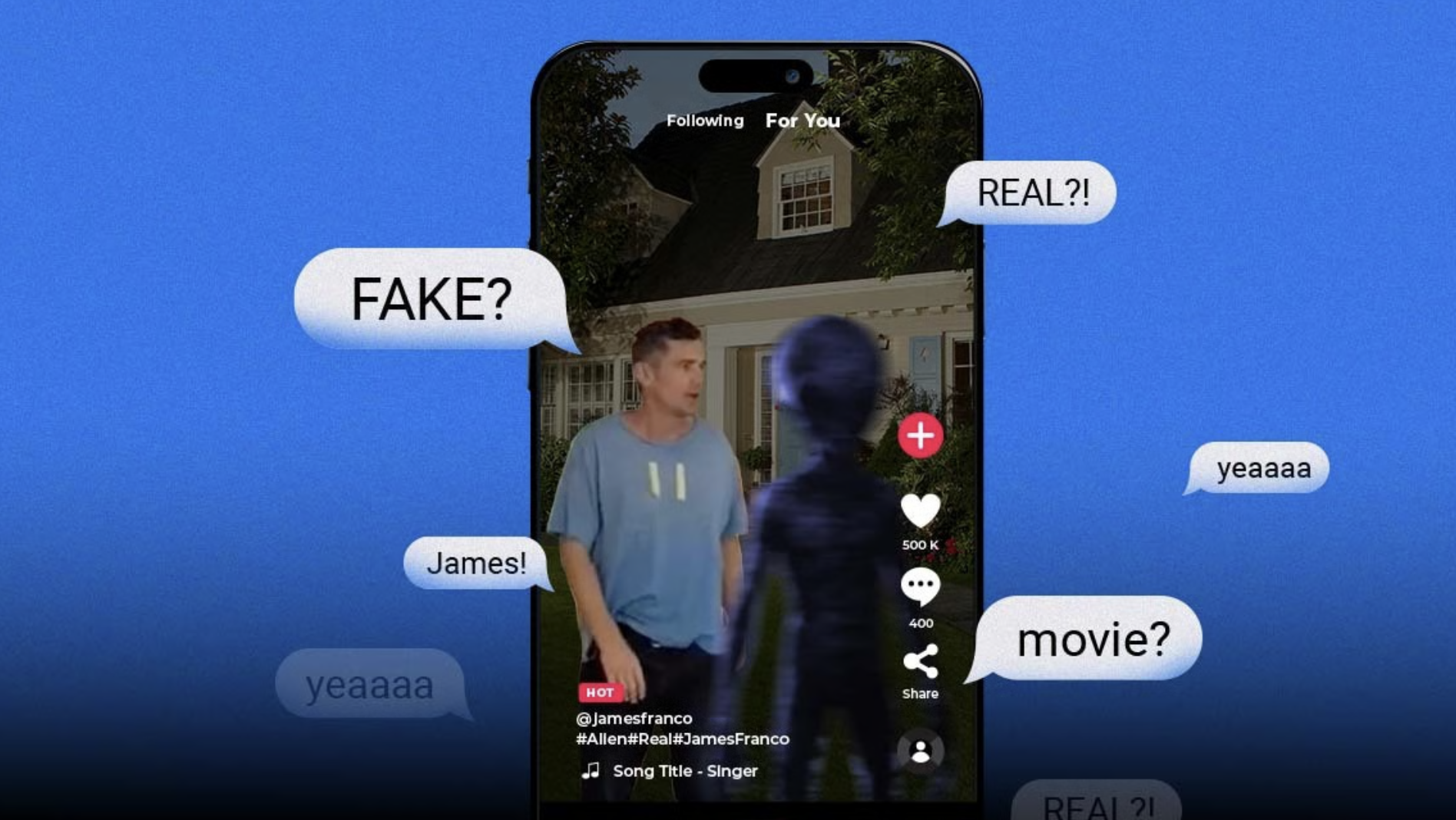 A long-fingered alien pressed against James Franco's window, filmed the old-fashioned way, by pointing one screen at another