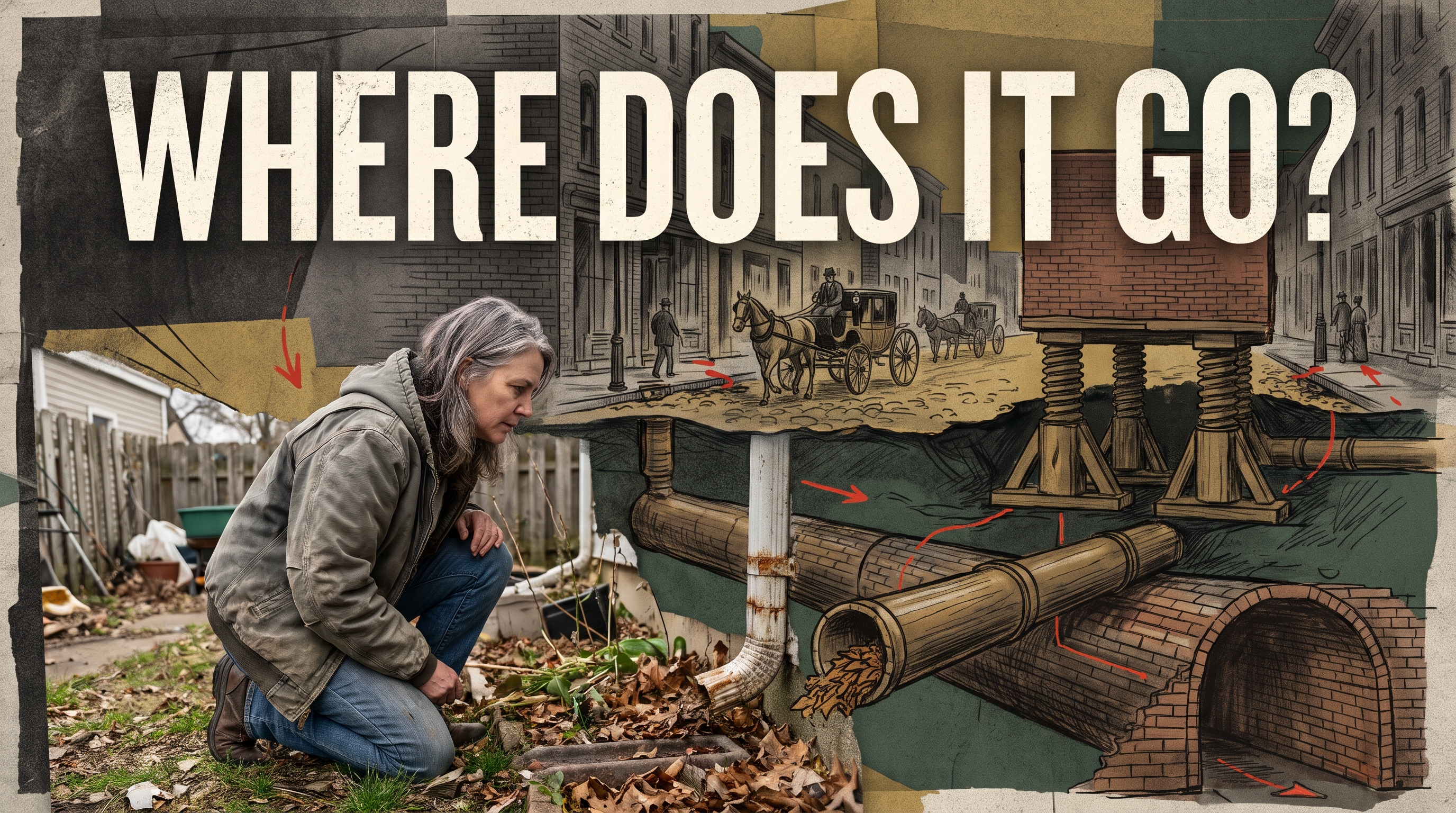 Illustrative documentary collage: WHERE DOES IT GO?