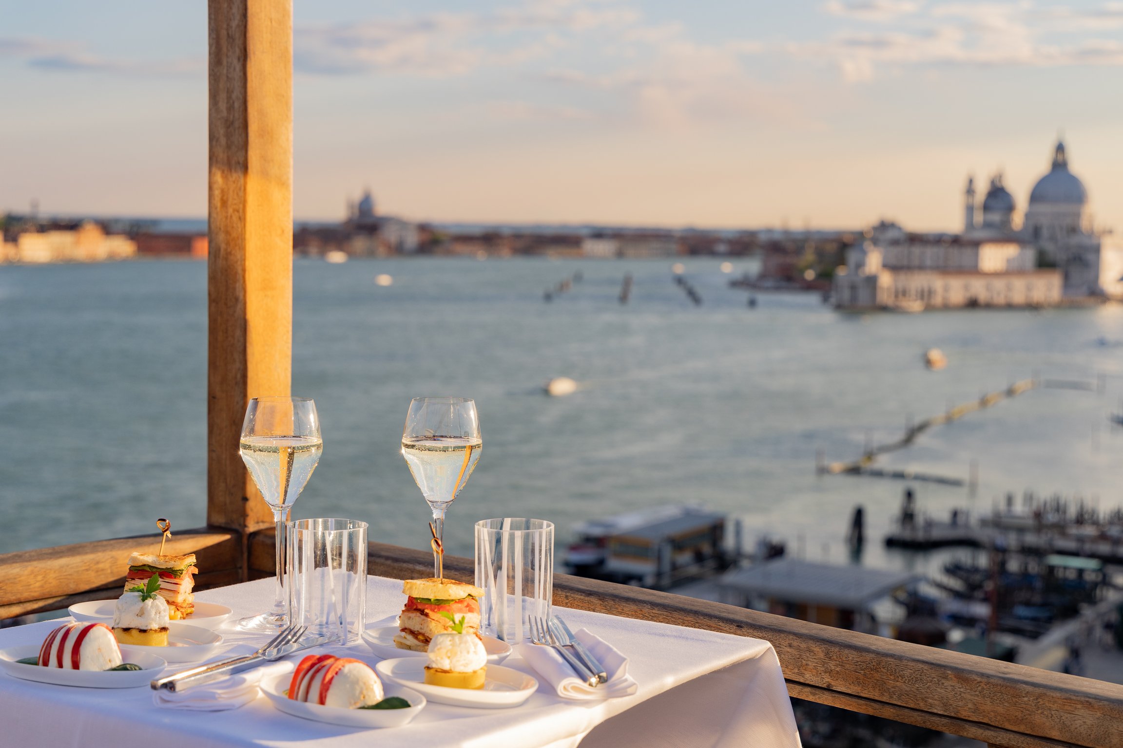 Breakfast table overlooking the Venetian Lagoon from Londra Palace