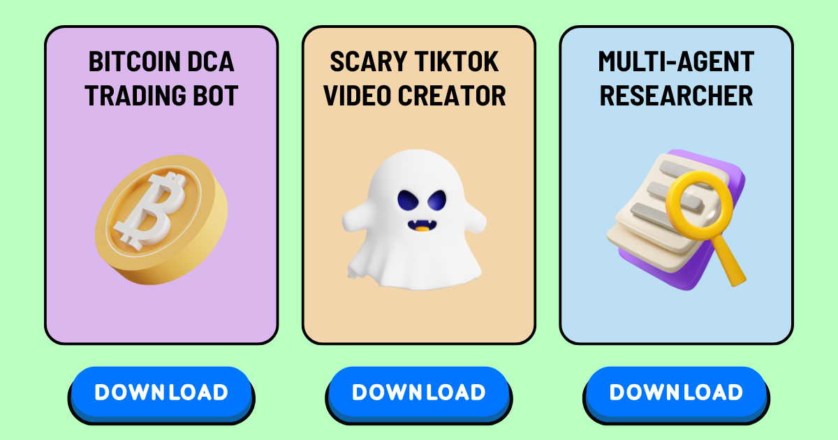 🤖 Bitcoin DCA Bot, 🎬 Free, Scary TikTok Videos, 📊 Multi-Agent Research