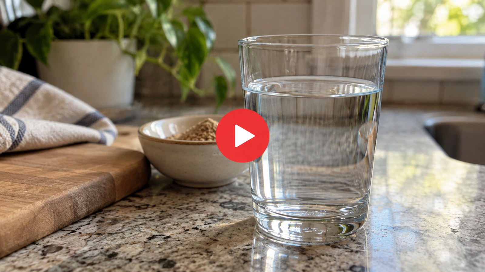 Illustrative glass-of-water video thumbnail for Renew