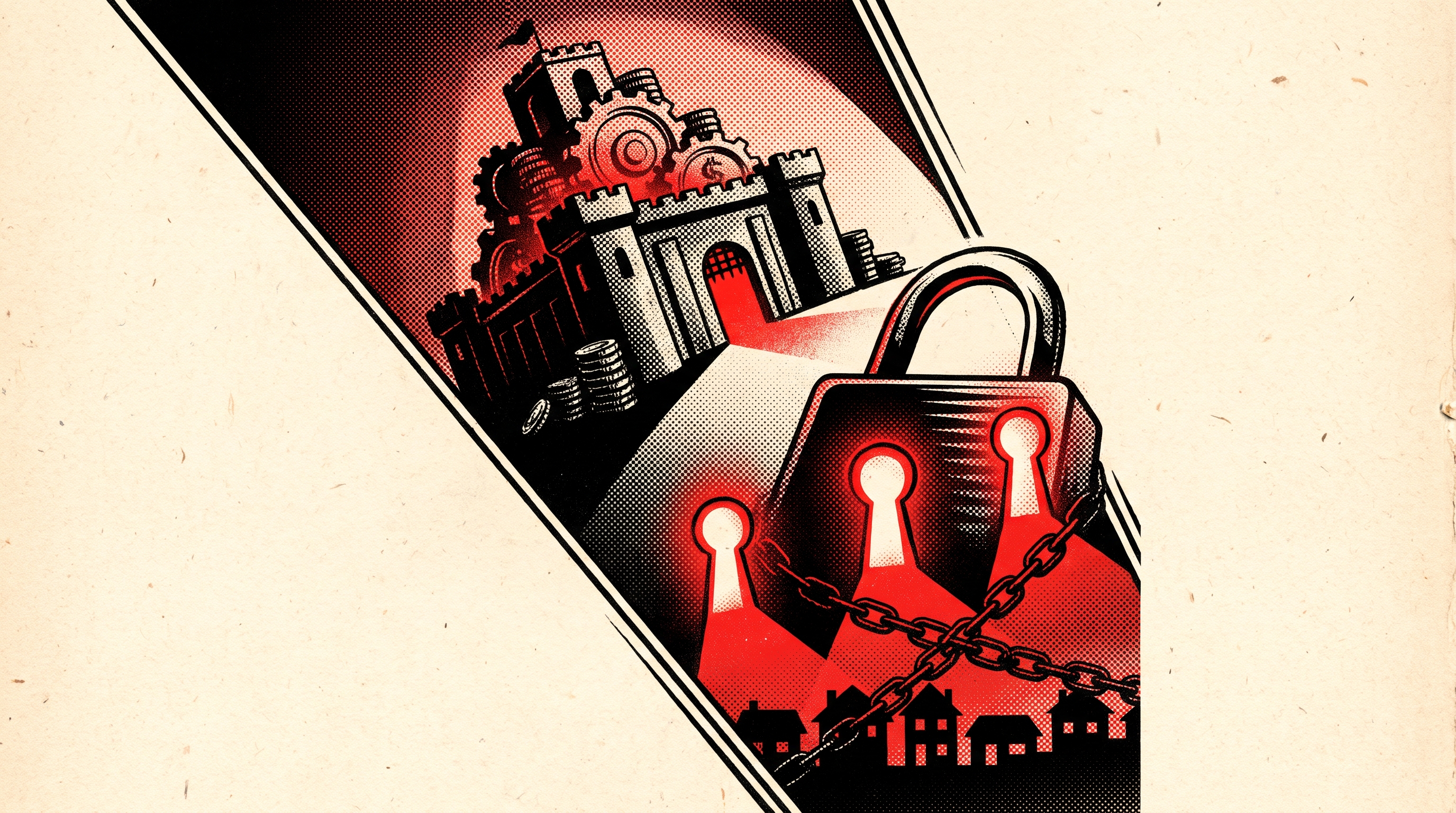 Poster illustration for the issue: Wall Street Can't Buy Your Block. Unless It Uses These 3 Doors.