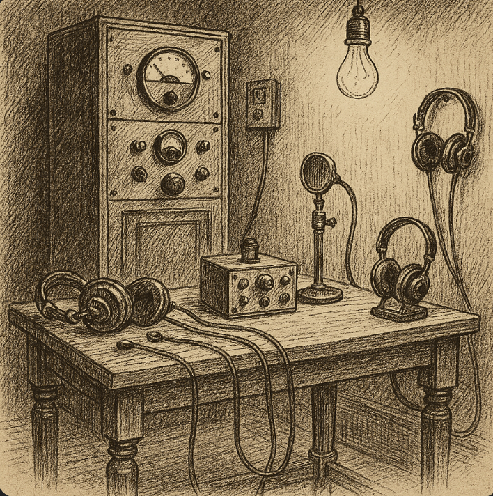 Historic radio broadcast equipment, early 1920s