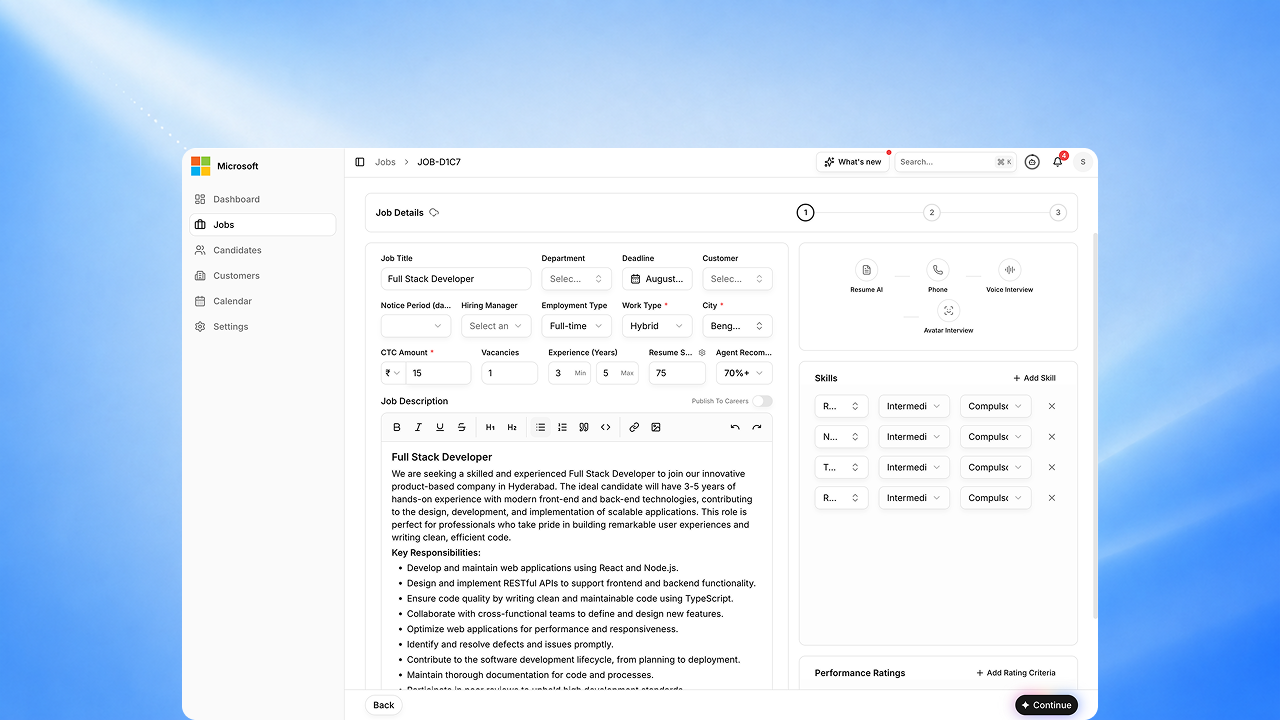 AI Role Builder job creation screen