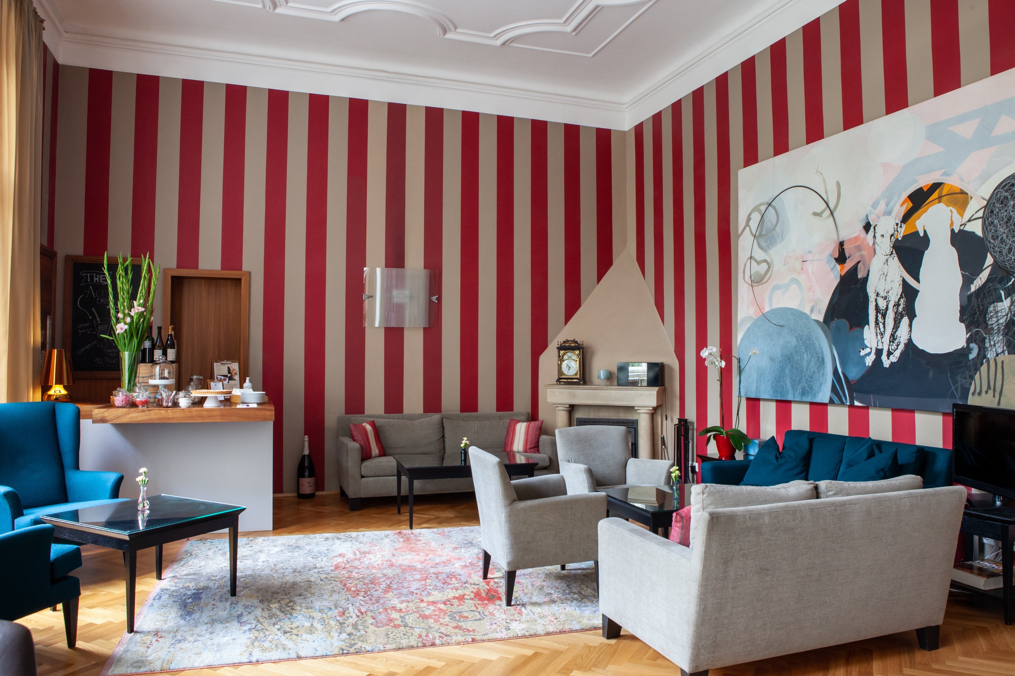 Colorful art-filled salon at Hotel Altstadt Vienna