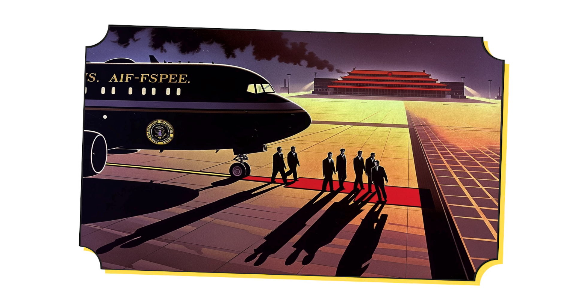 Trump arrivant à Pékin avec sa délégation