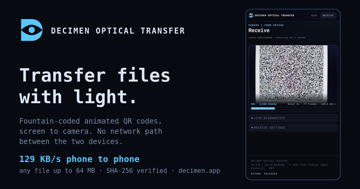 Decimen Optical Transfer QR code file sharing