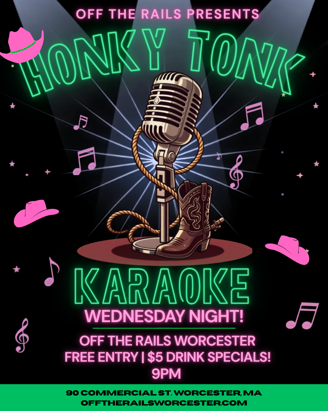 Honky Tonk Karaoke poster advertising Wednesdays at 9 p.m.