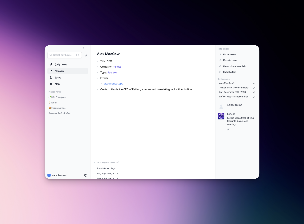 🤝 A personal CRM in your notes