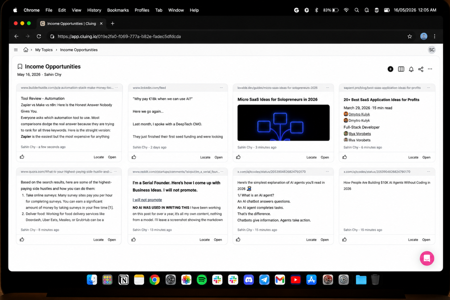 Income Opportunities topic in Cluing with multiple saved snippets
