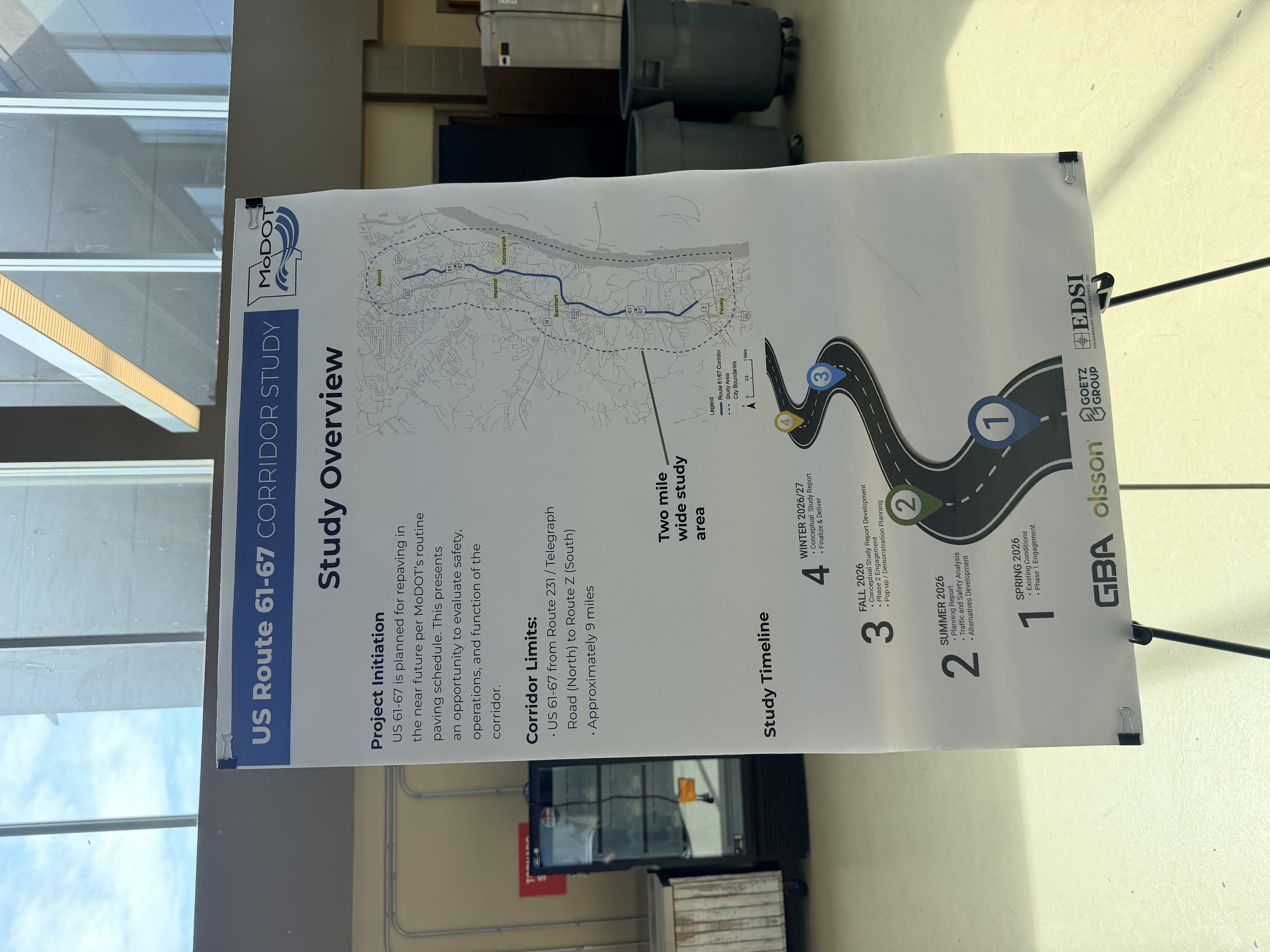 MoDOT Highway 61/67 corridor study limits and timeline display